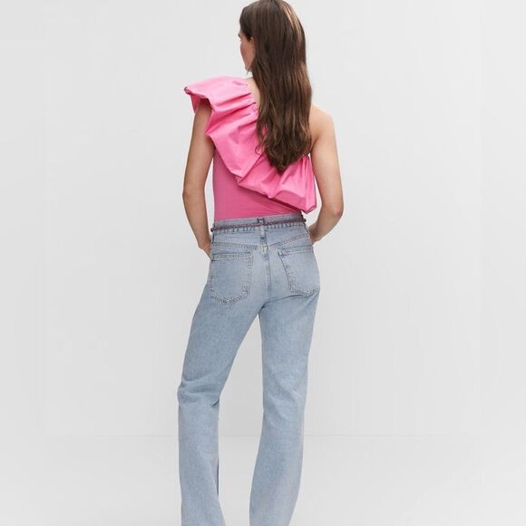 Mango pink asymmetric bodysuit with voluminous ruffle - Picture 5 of 8